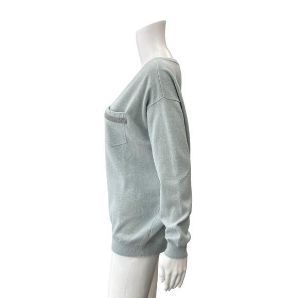 $995 Brunello Cucinelli Sage Teal Cashmere V-Neck Pullover Sweater size Small - Picture 5 of 10